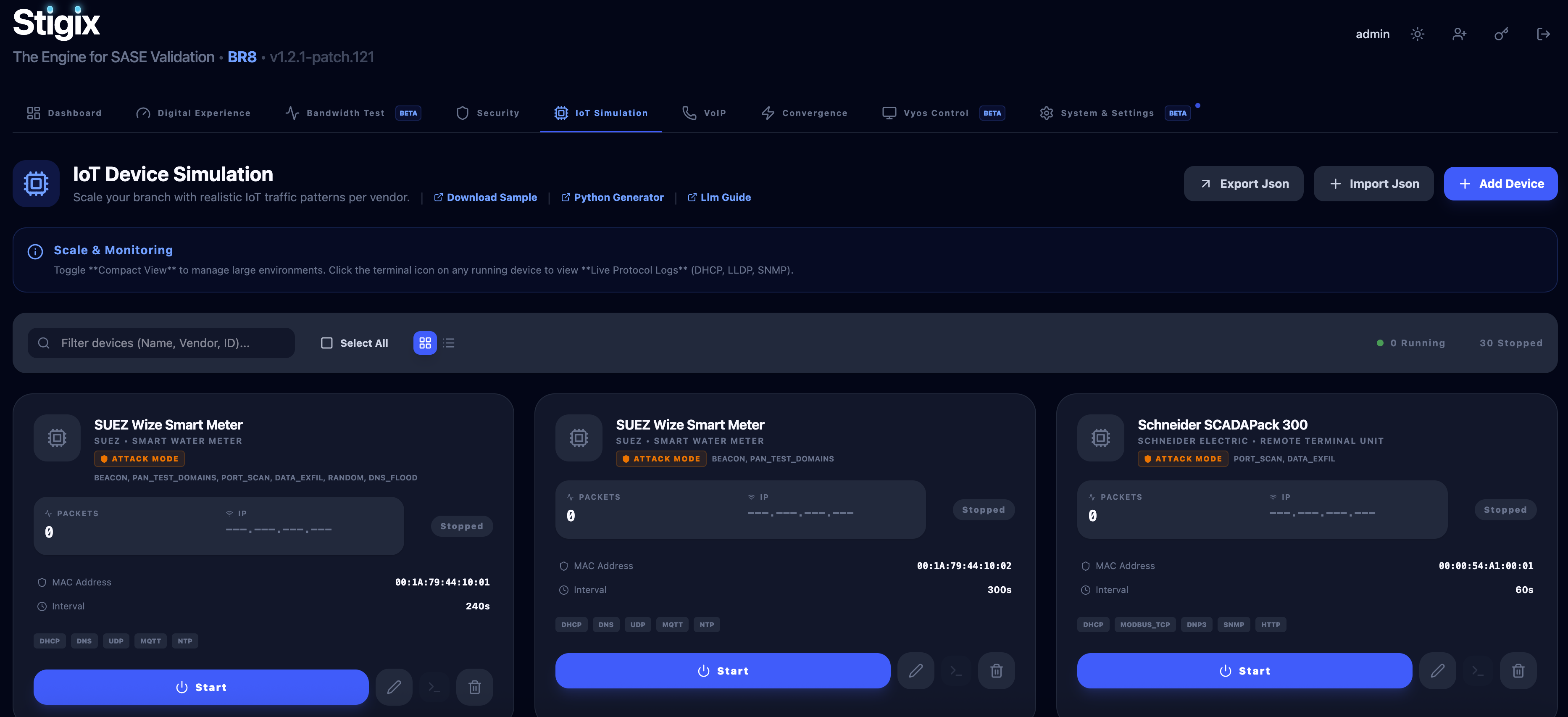 Stigix IoT simulation tab